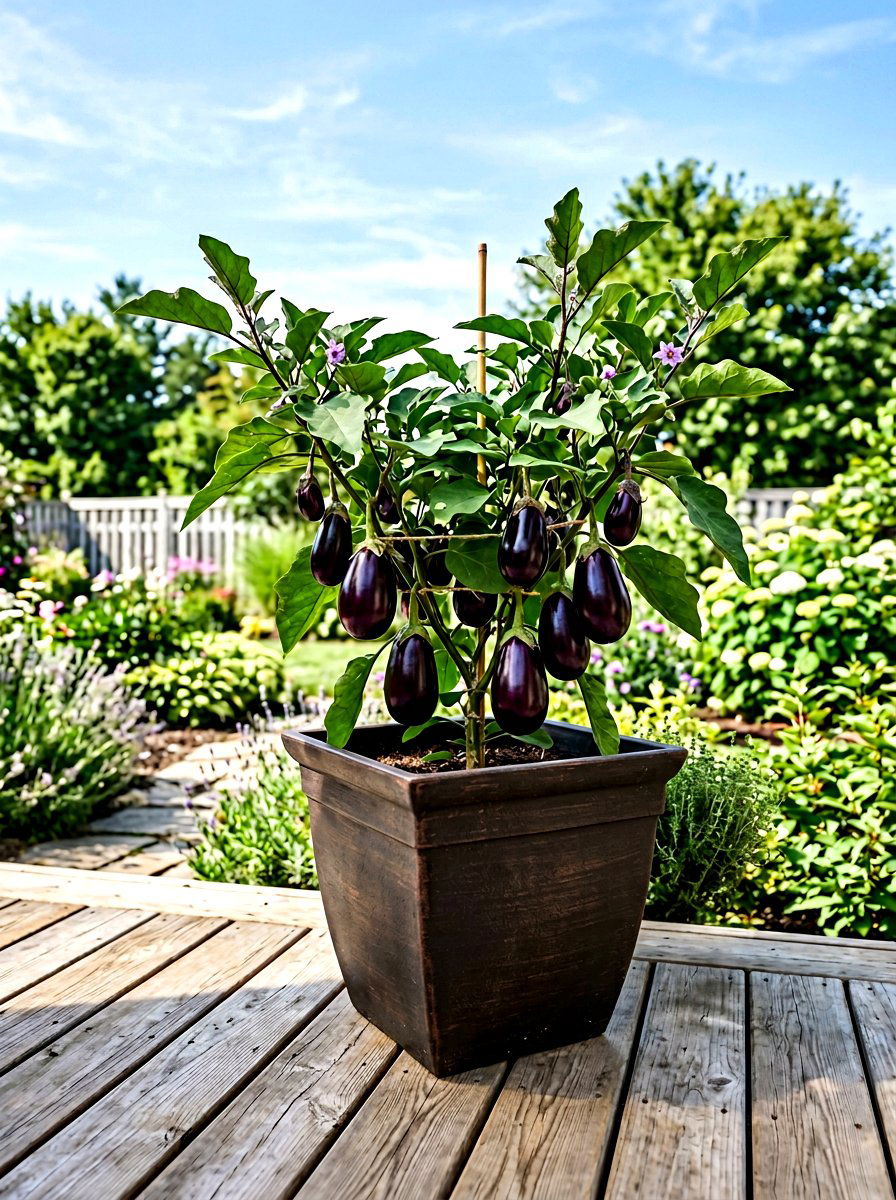 Resin Pot Eggplant - 30 container vegetable garden ideas