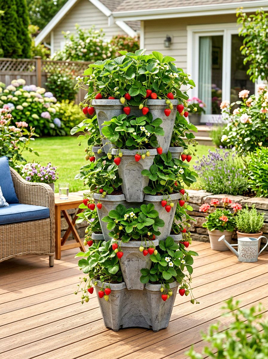 Resin Tiered Vertical Planter - 30 strawberry tower ideas