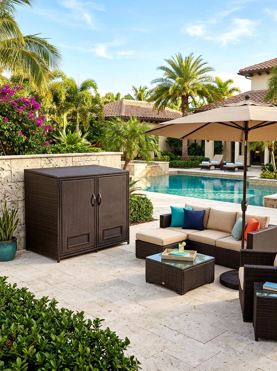 Resin wicker equipment cover - 30 pool equipment enclosure ideas