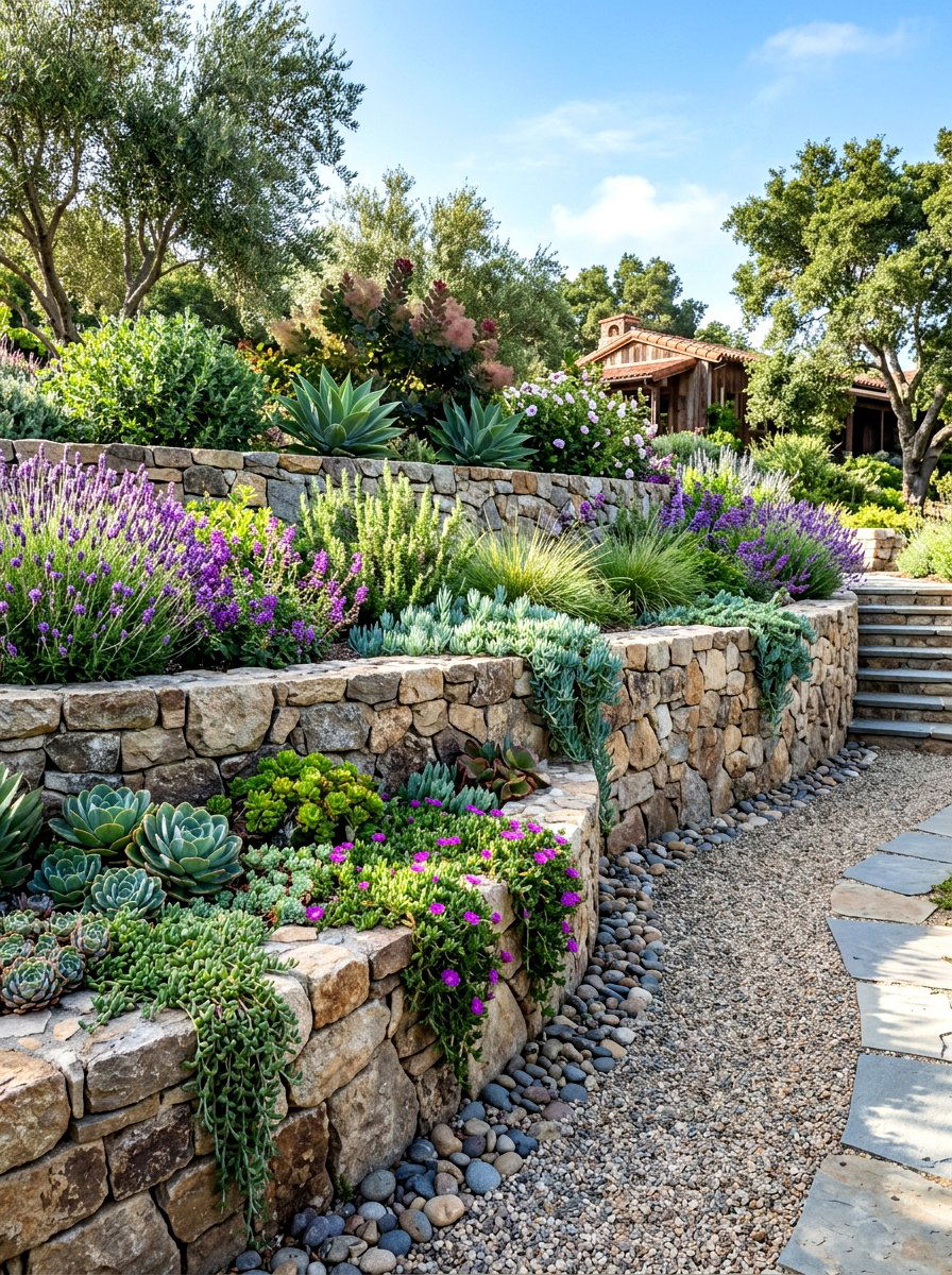 Retaining Wall - 30 drought friendly backyard ideas