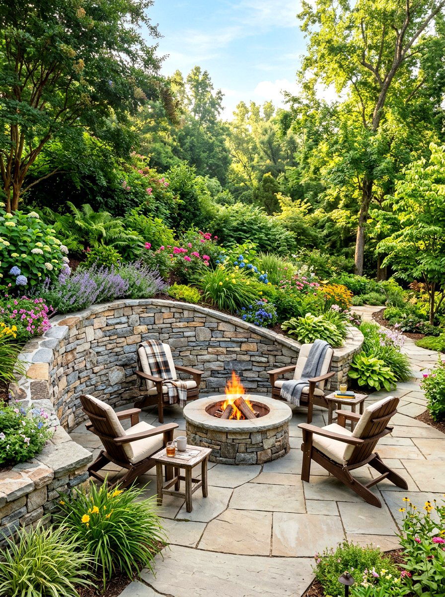 Retaining Wall Fire Pit Area - 30 adirondack fire pit circle ideas