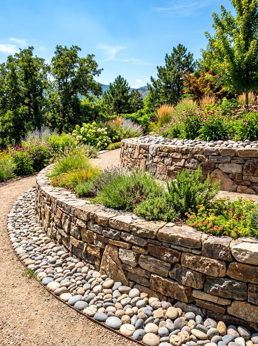Retaining Wall Infill - 30 river rock landscaping ideas