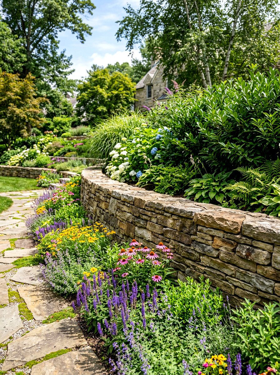 Retaining Wall Layered Landscape - 30 layered front yard landscaping ideas