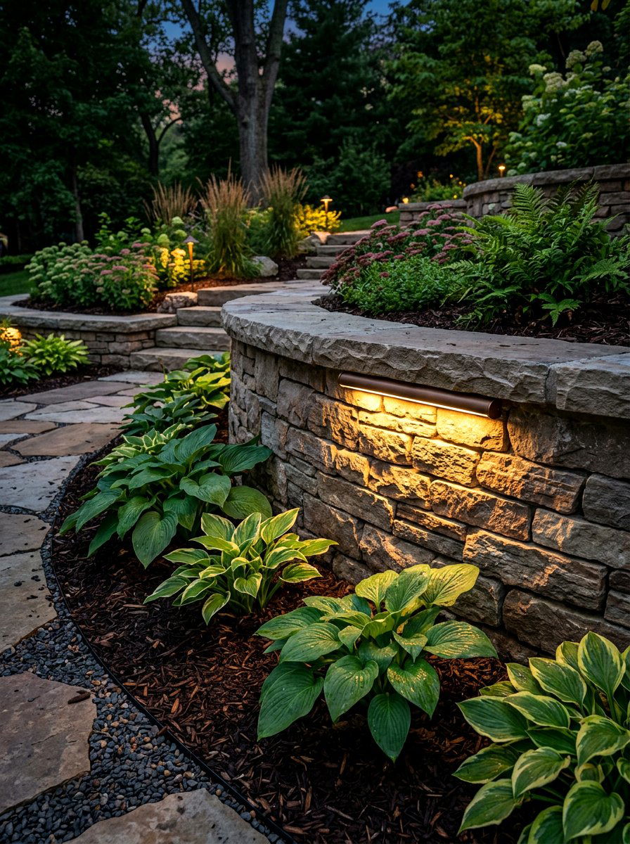 Retaining Wall Light - 30 moody outdoor lighting ideas