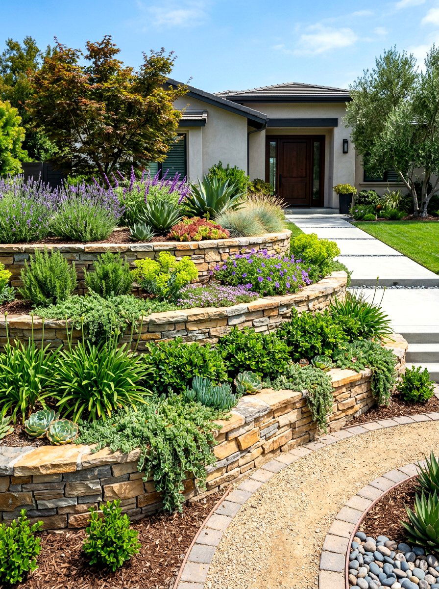 Retaining Wall Planter - 30 drought tolerant front yard ideas