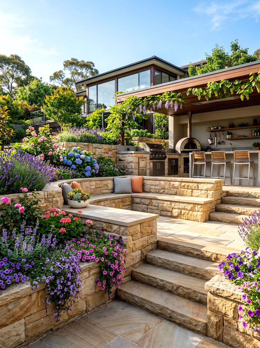 Retaining Wall Stone Seating - 30 stone bench garden ideas