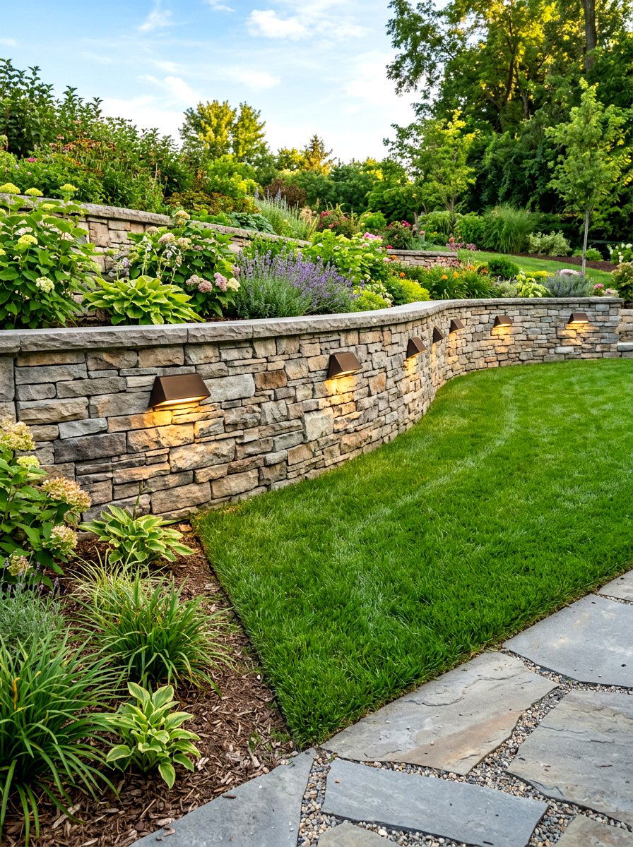 Retaining wall light - 30 landscape lighting ideas