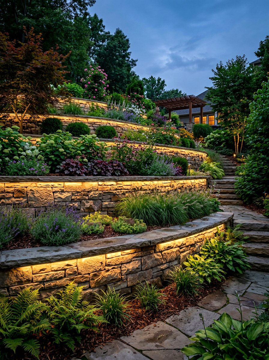 Retaining wall lights - 30 garden lighting ideas