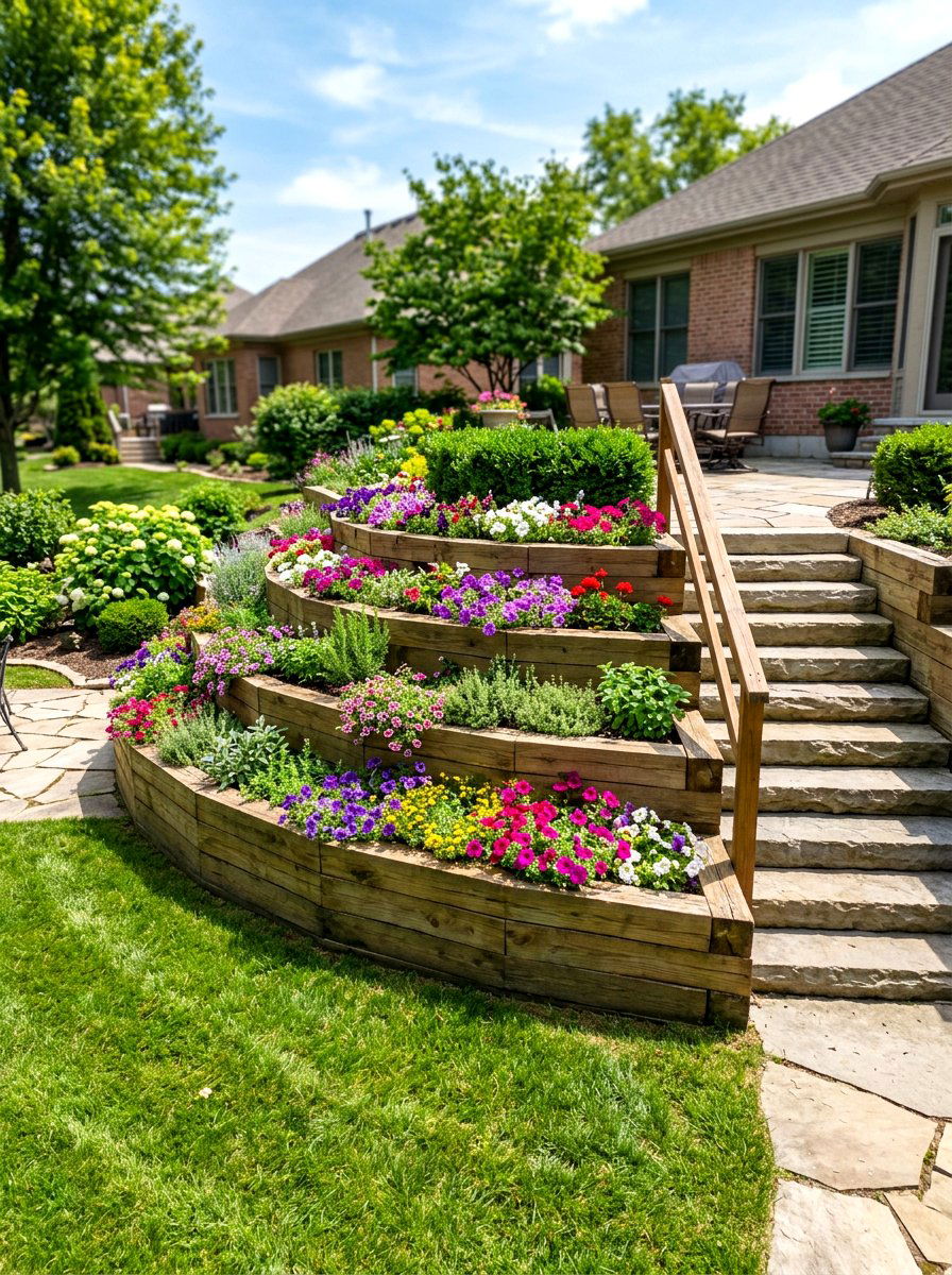 Retaining wall planter - 30 walled garden backyard ideas