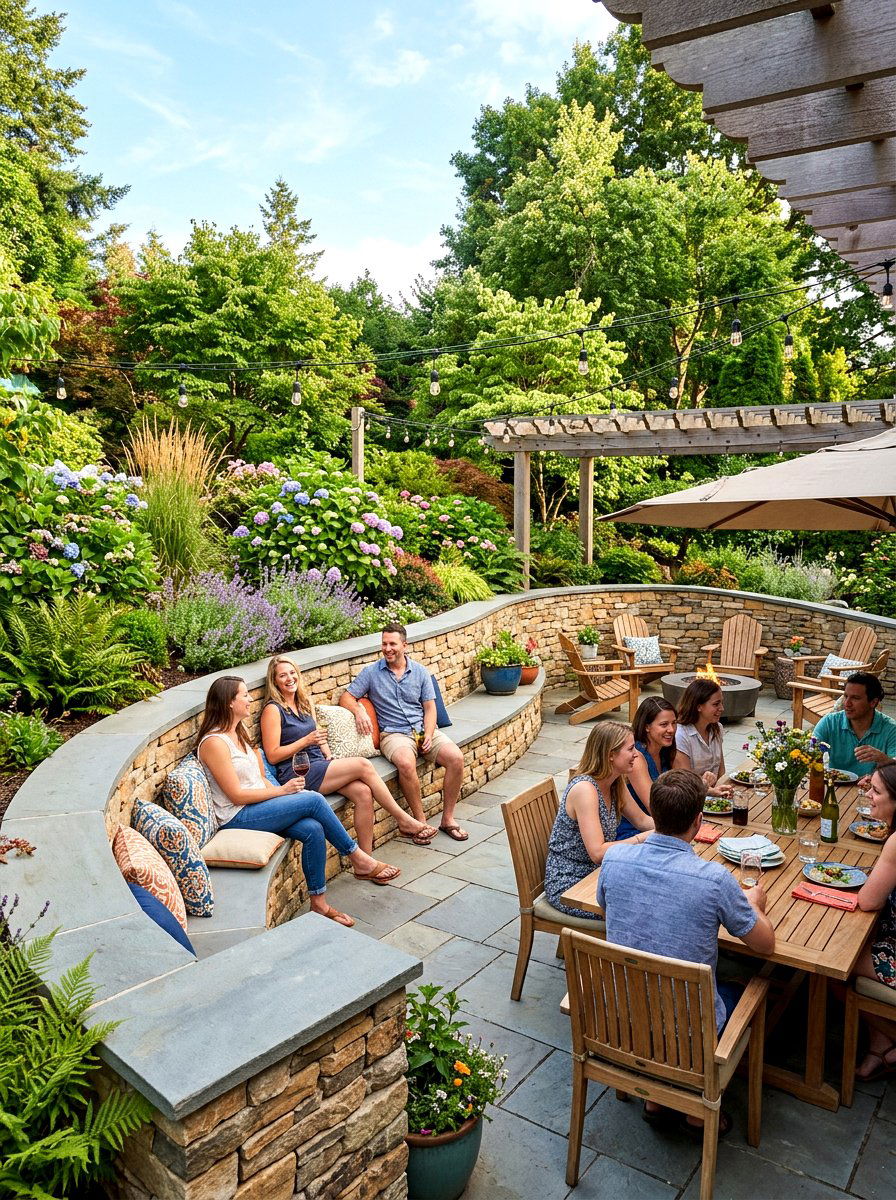 Retaining wall with seating - 30 sloped backyard retaining wall ideas
