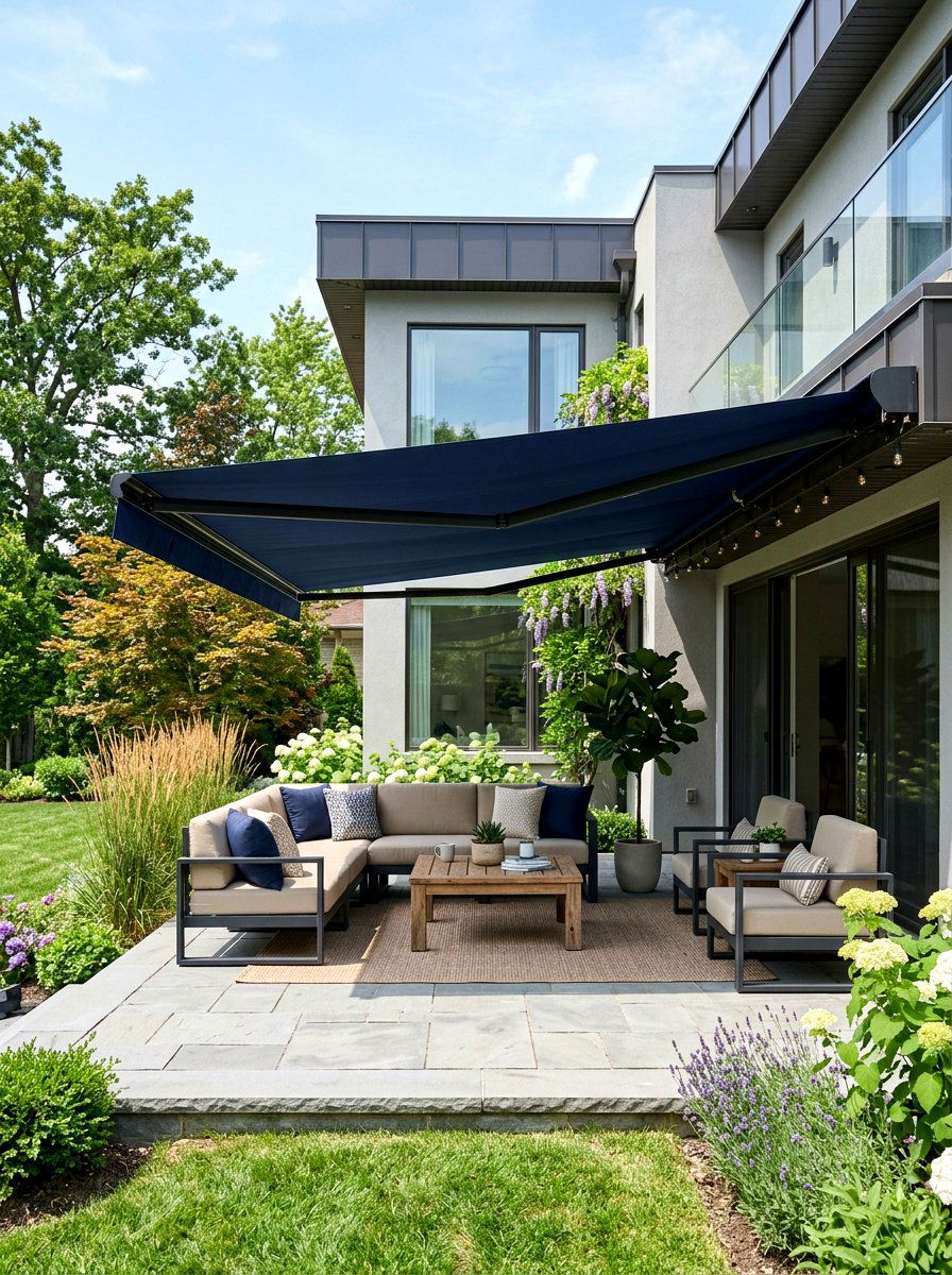 Retractable Awning - 30 patio privacy ideas