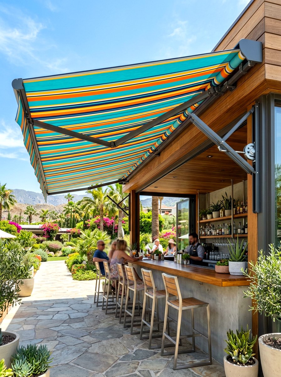 Retractable Awning Bar - 30 poolside bar ideas