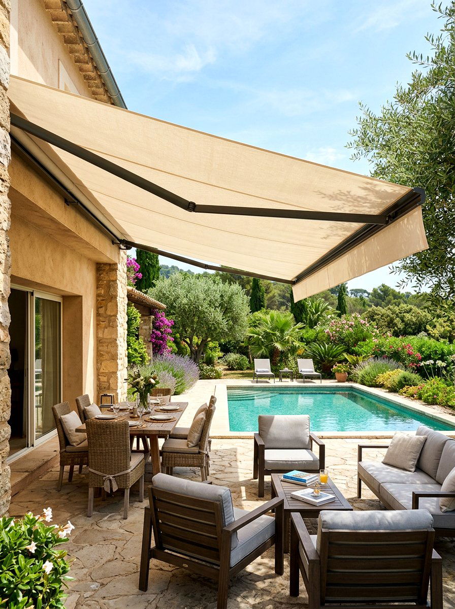 Retractable Awning Shade Area - 30 pool lounge patio ideas