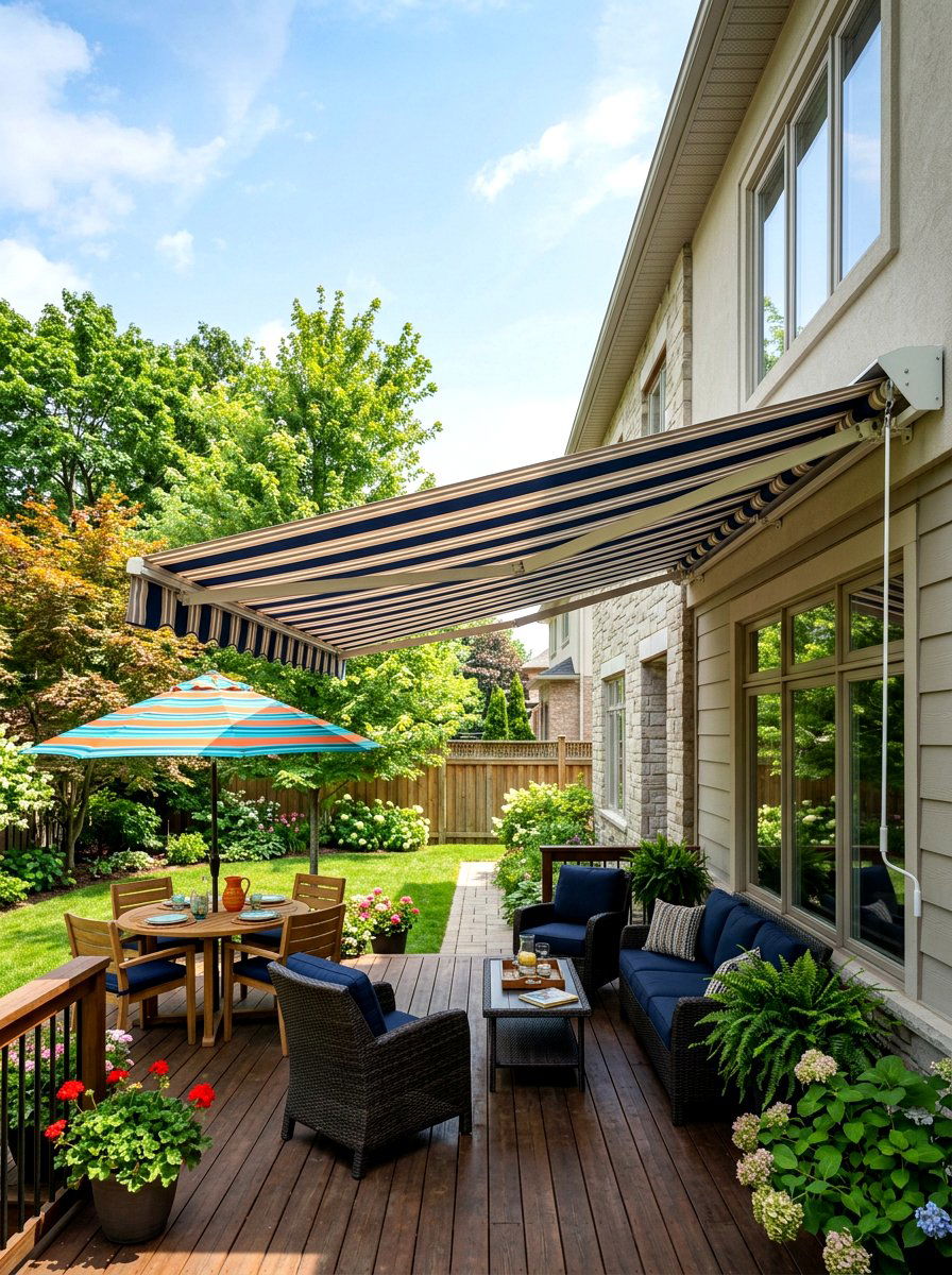 Retractable Awning - 30 backyard privacy ideas