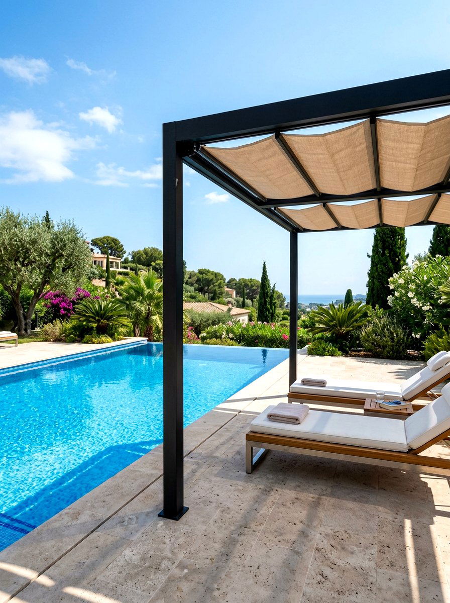 Retractable Canopy Pergola - 30 poolside pergola ideas