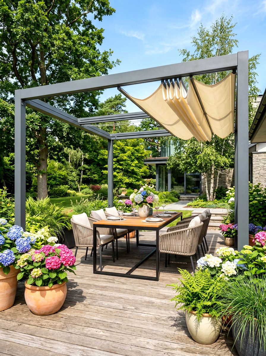 Retractable Canopy Pergola - 30 outdoor breakfast pergola ideas
