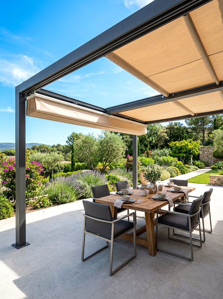 Retractable Canopy Pergola - 30 pergola dining backyard ideas