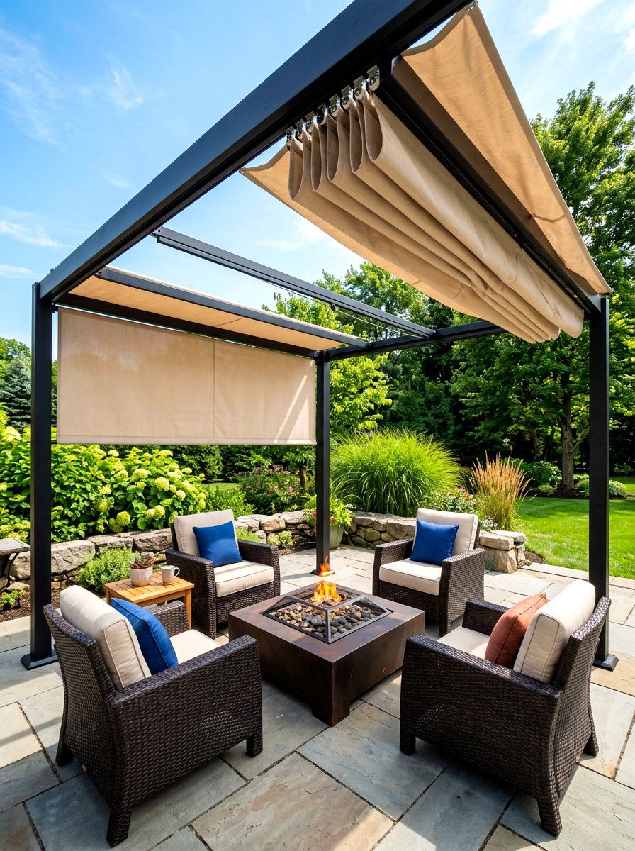 Retractable Canopy Pergola - 30 fire pit pergola ideas
