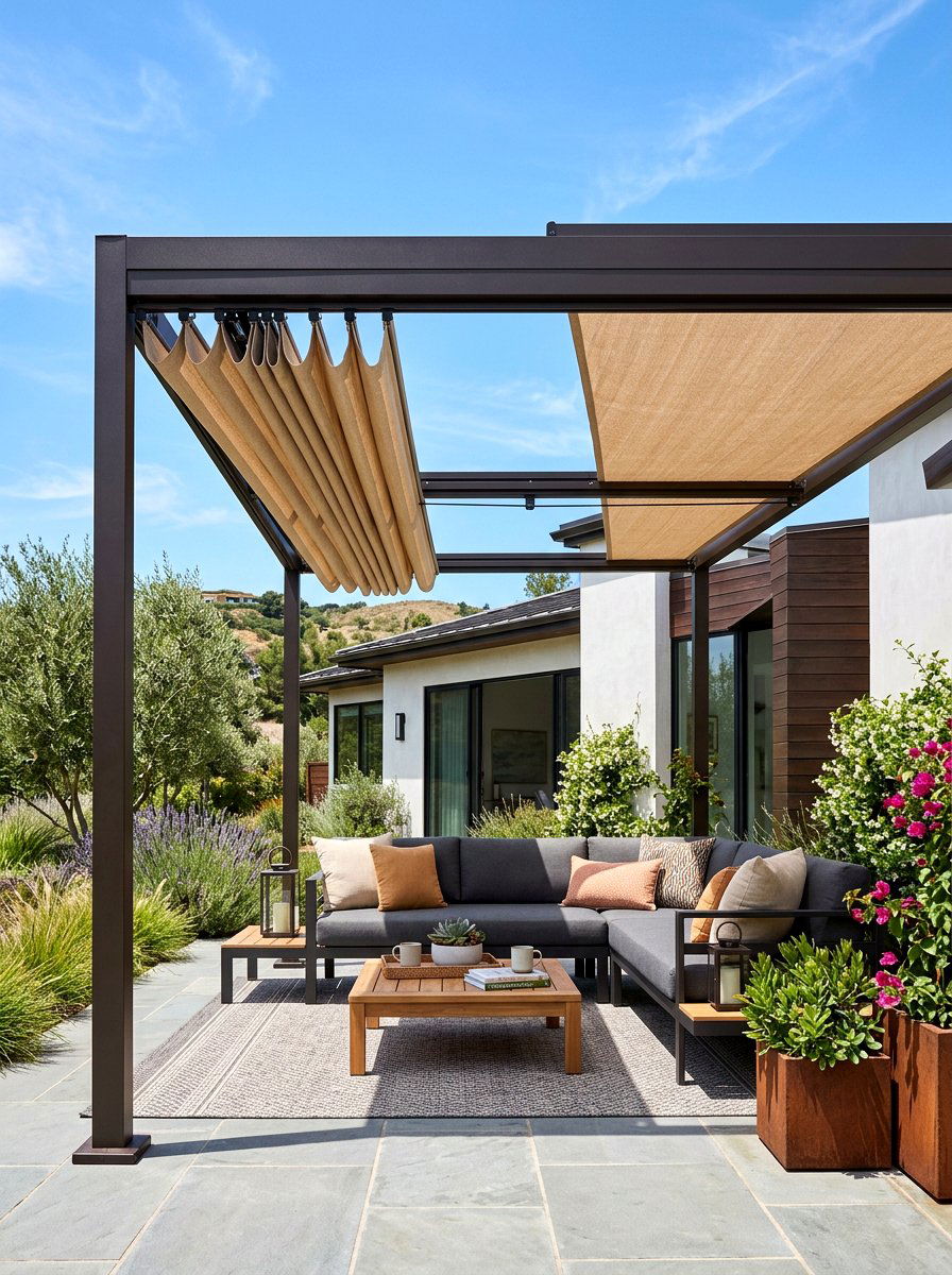 Retractable Canopy Pergola - 30 garden pergola ideas