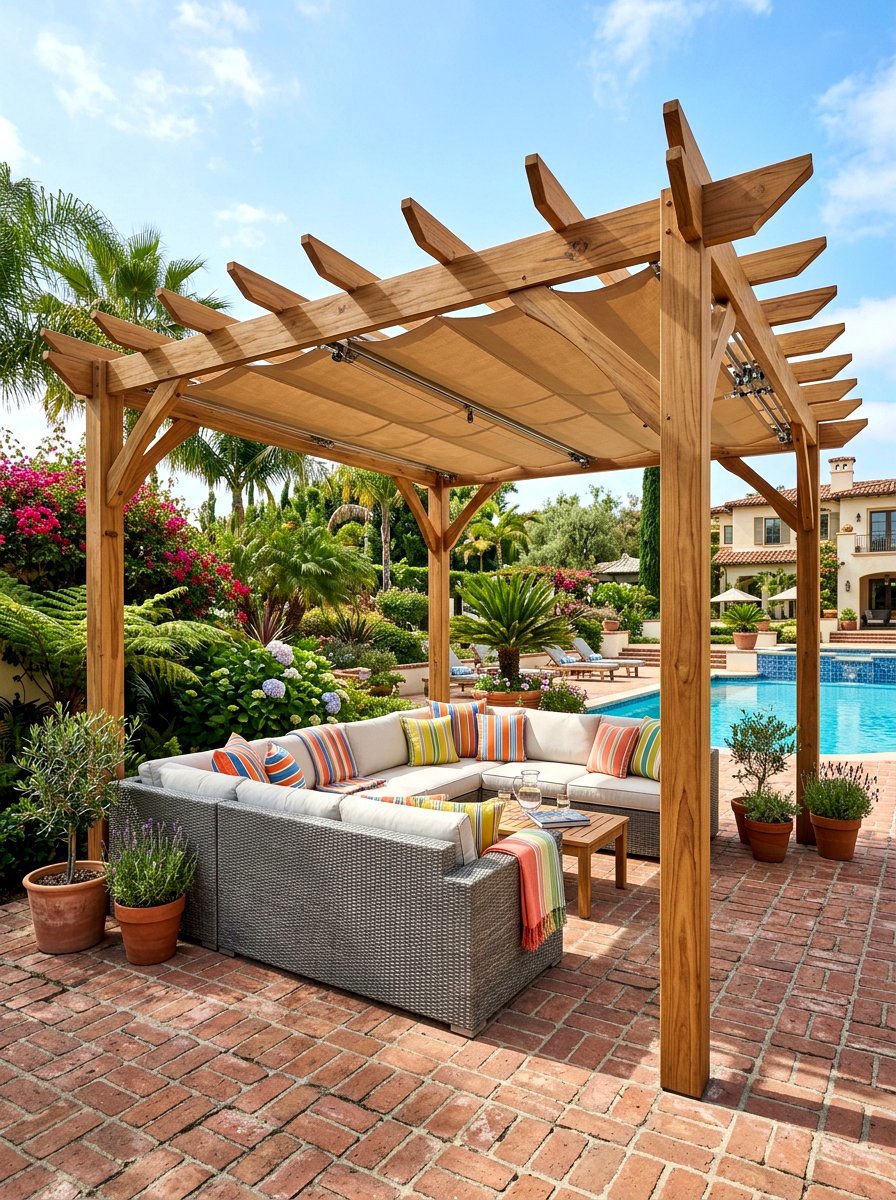 Retractable Canopy Pergola - 30 attached pergola ideas