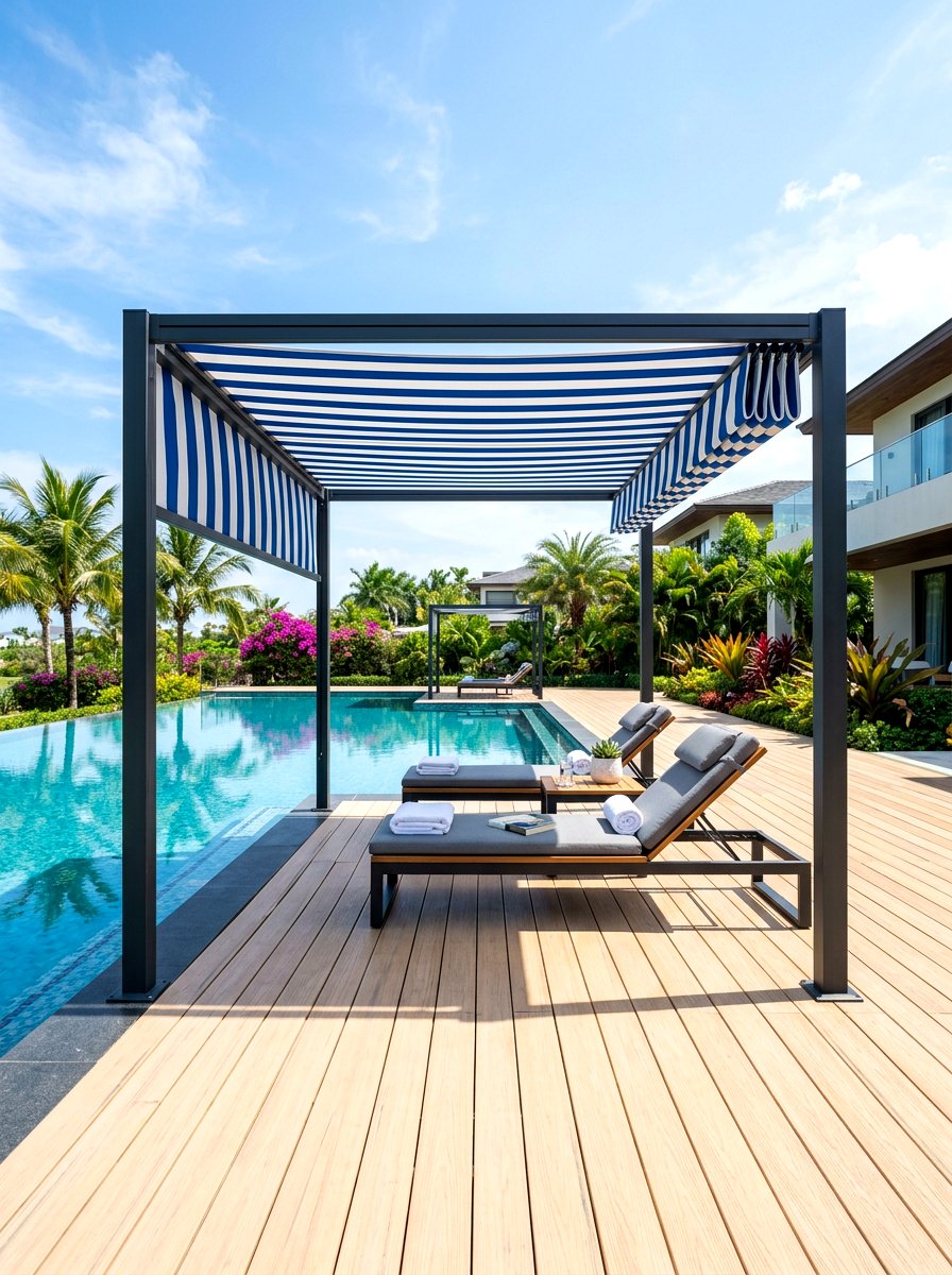 Retractable Canopy Poolside Pergola - 30 poolside pergola lounge ideas