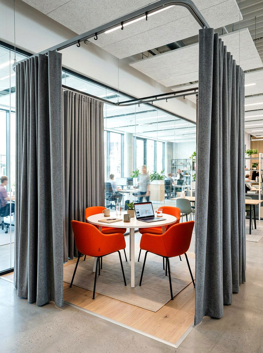 Retractable Curtain Office Meeting Space - 30 office meeting corner ideas