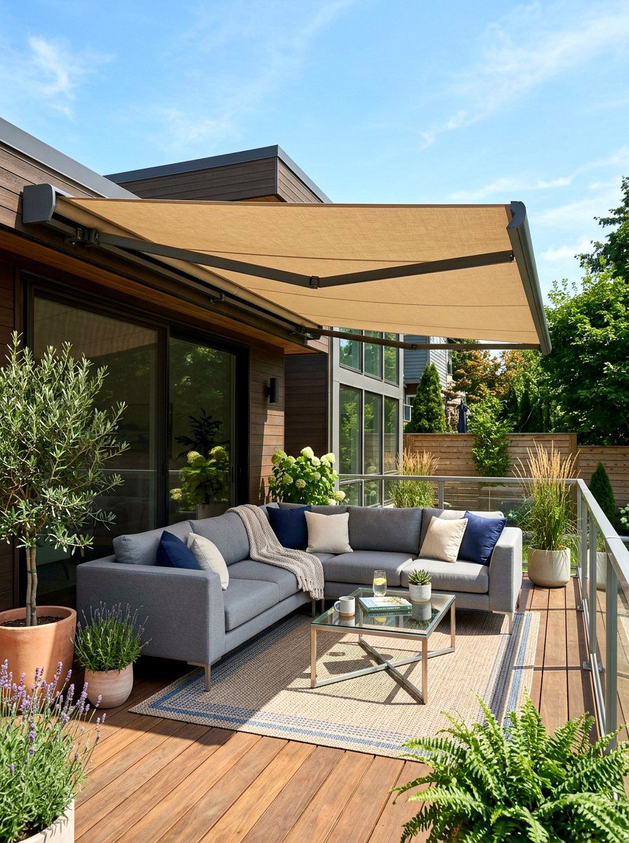 Retractable Deck Sun Shade - 30 deck makeover ideas