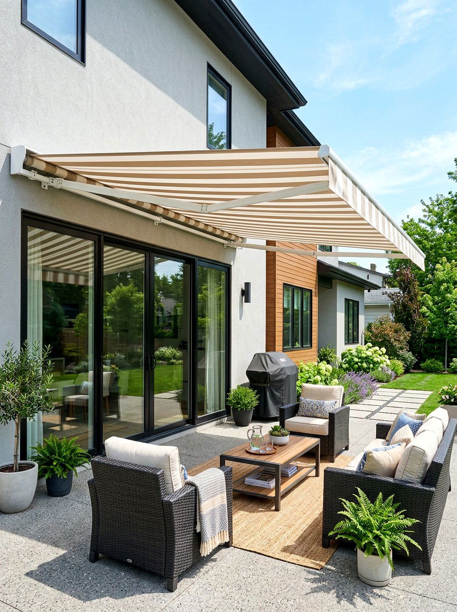 Retractable Fabric Awning - 30 shaded backyard ideas