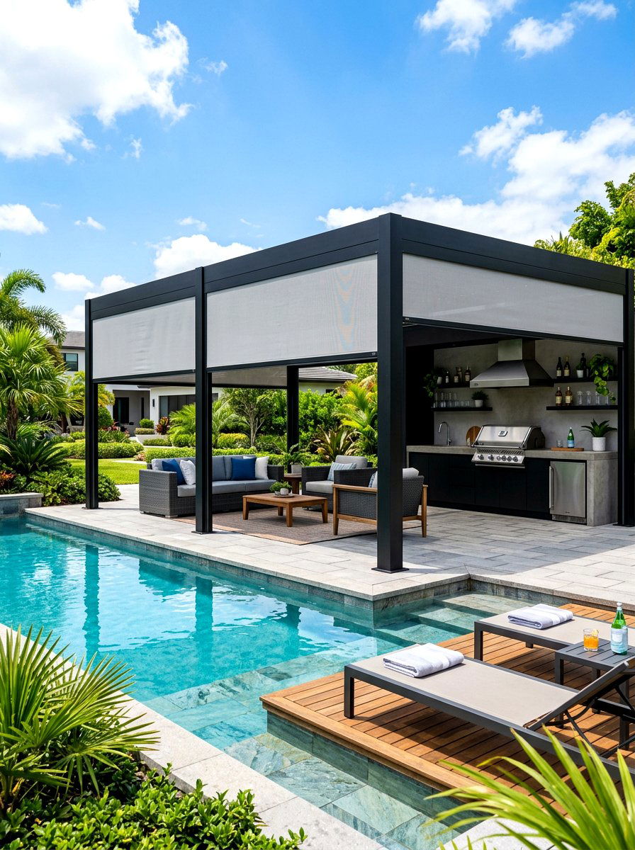 Retractable Fabric Screens - 30 poolside privacy screen ideas