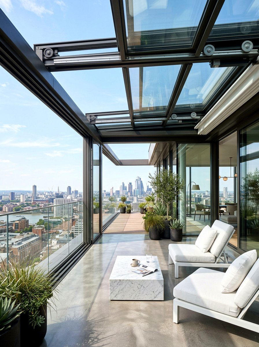 Retractable Glass Roof Terrace - 30 transparent patio roof ideas