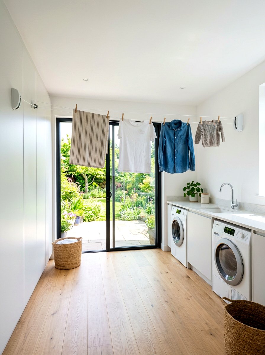 Retractable Laundry Clothesline - 30 laundry room drying rack ideas