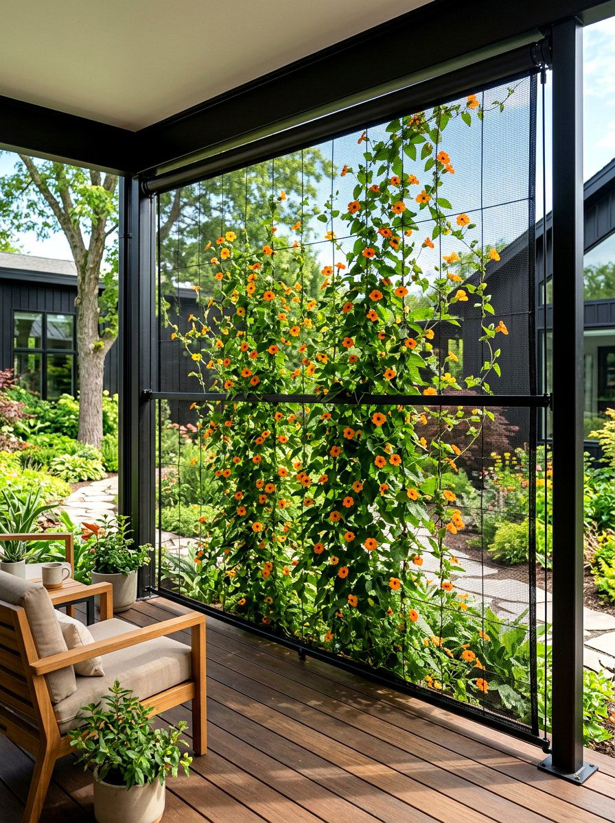 Retractable Mesh Trellis - 30 vertical garden trellis ideas