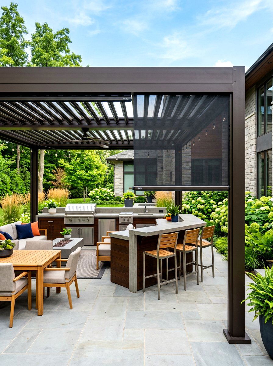 Retractable Motorized Screen - 30 pergola privacy wall ideas