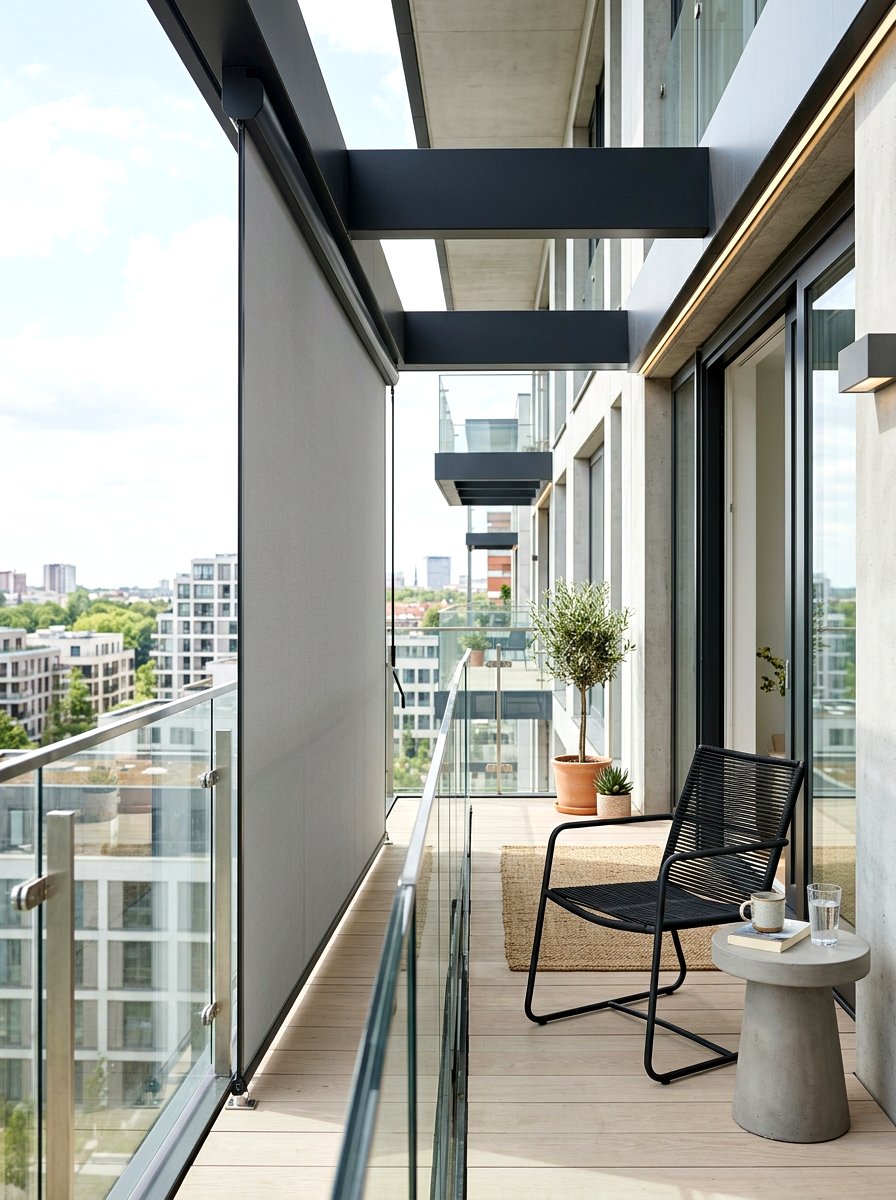 Retractable Side Privacy Screen Awning - 30 balcony privacy curtain ideas