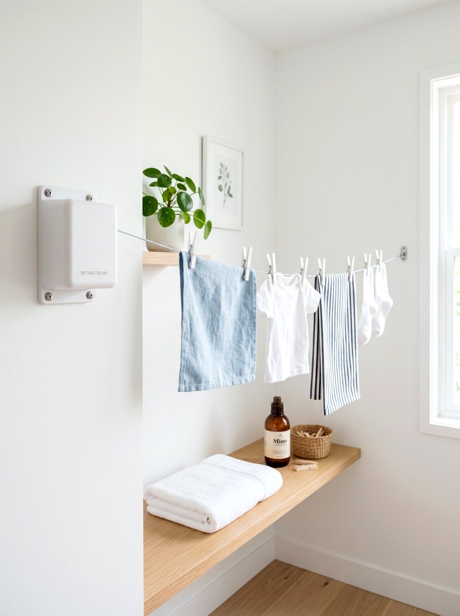 Retractable clothesline - 30 organizing a laundry closet ideas