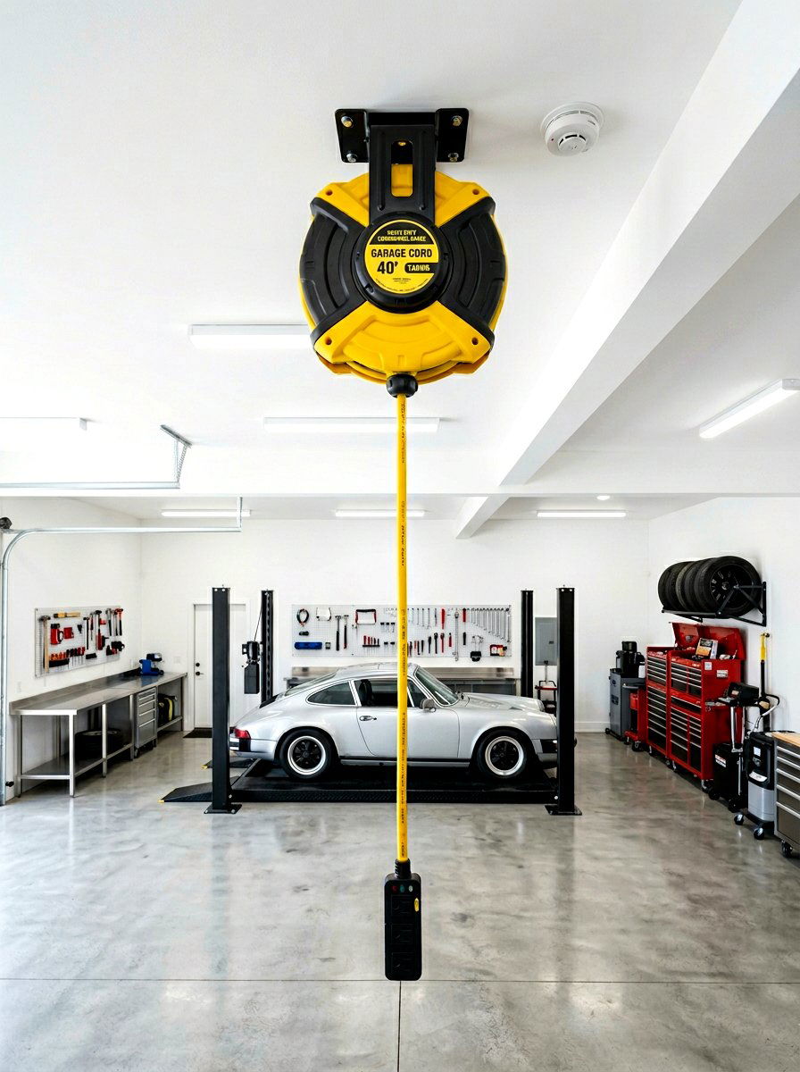 Retractable extension cord reel - 30 garage ceiling storage ideas