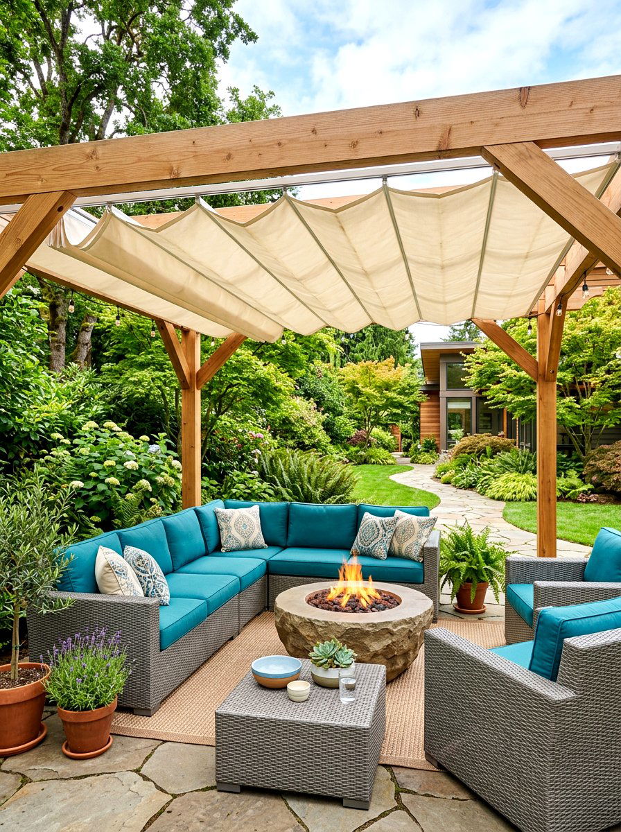 Retractable fabric canopy - 30 pergola roof ideas