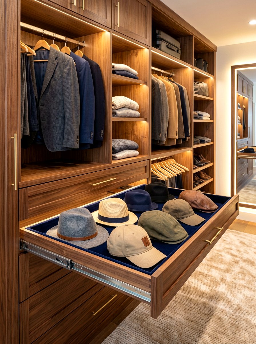 Retractable hat drawer - 30 hat storage closet ideas