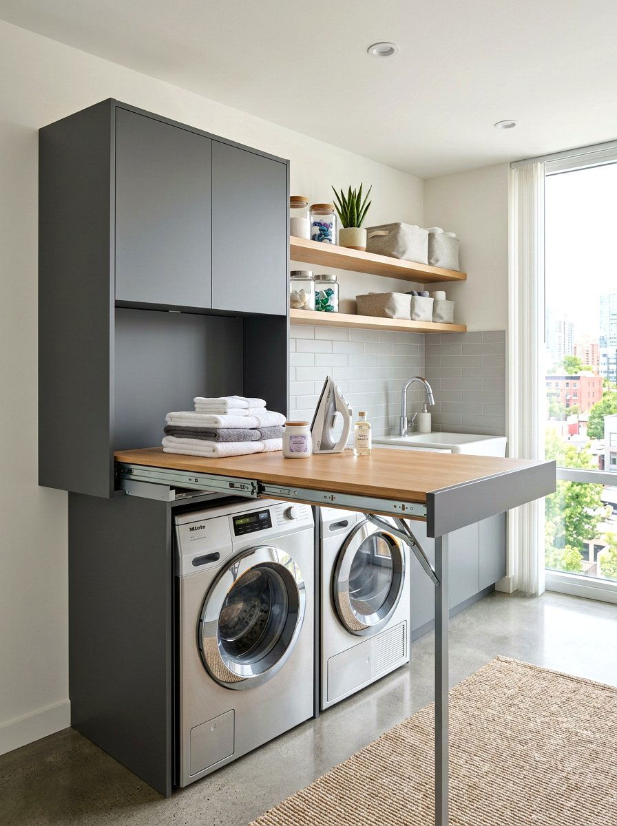 Retractable laundry room surface - 30 laundry room folding station ideas
