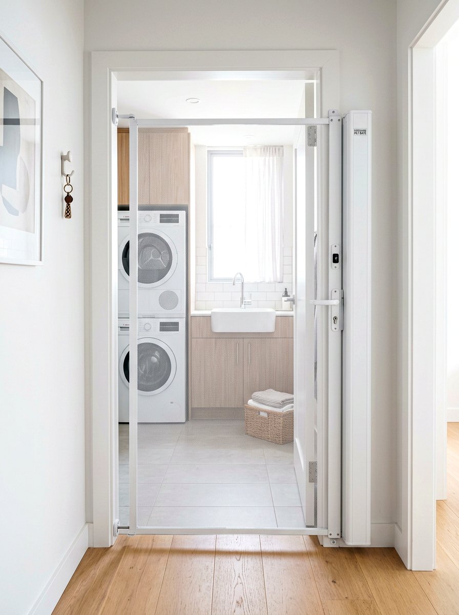 Retractable pet gate - 30 pet laundry room ideas