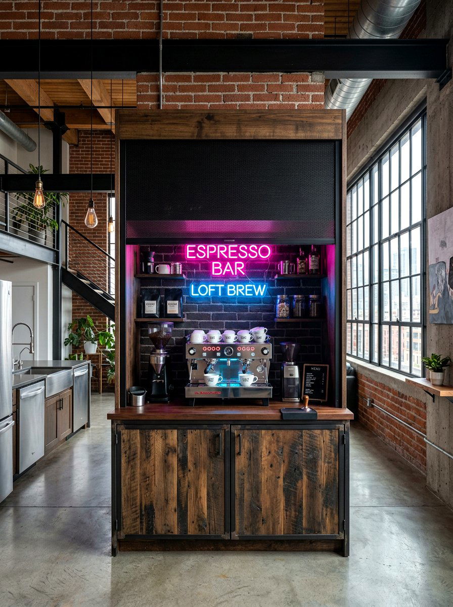 Retractable screen coffee station - 30 hidden coffee pantry ideas