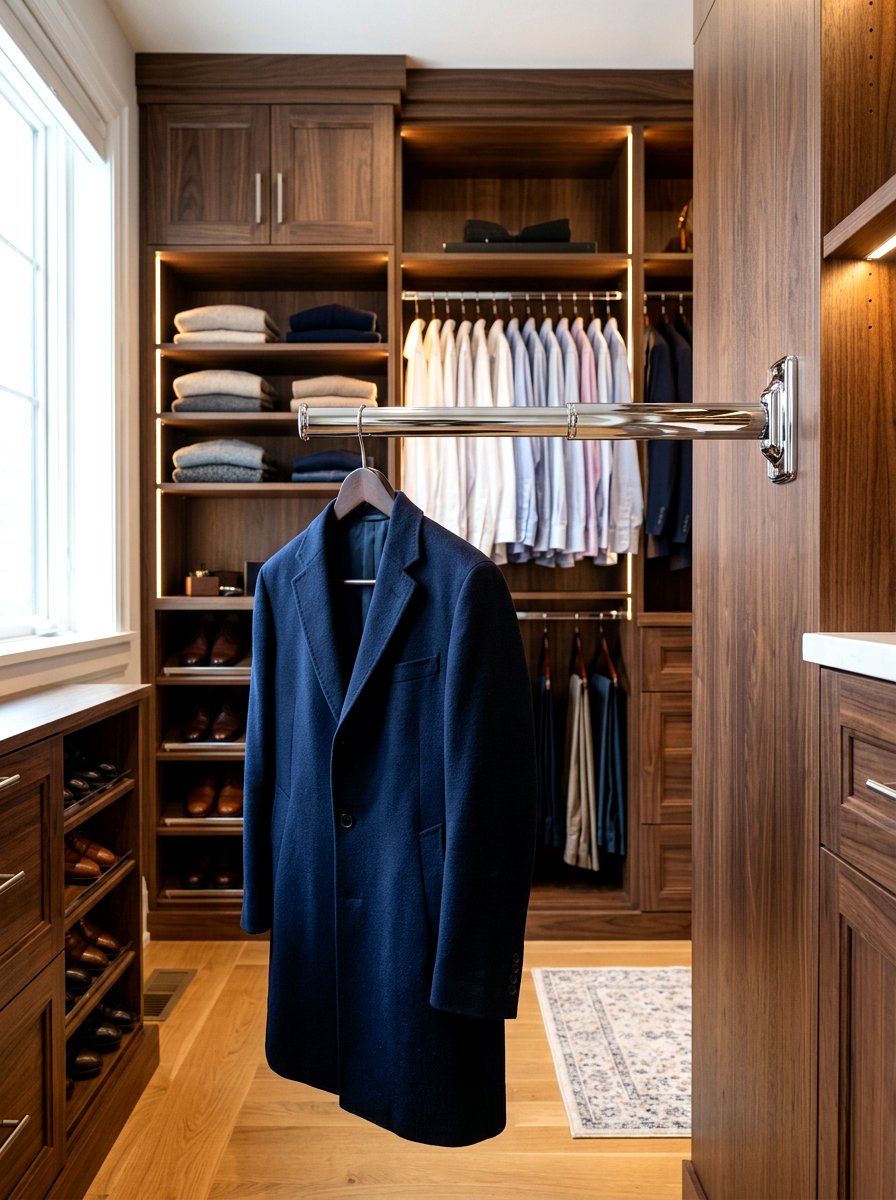 Retractable valet rod - 30 organizing a coat closet ideas