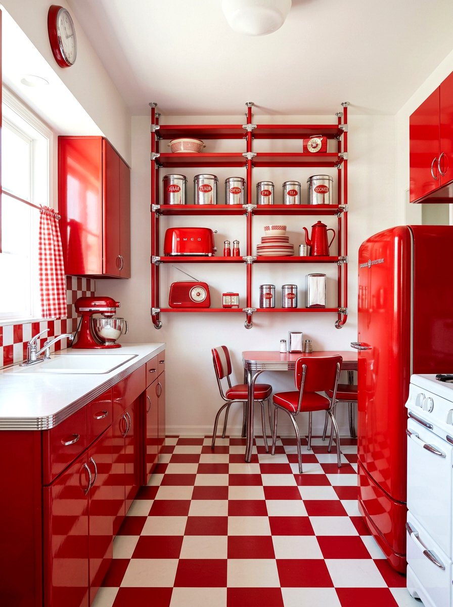 Retro 1950s Metal Shelving - 30 vintage kitchen shelf ideas