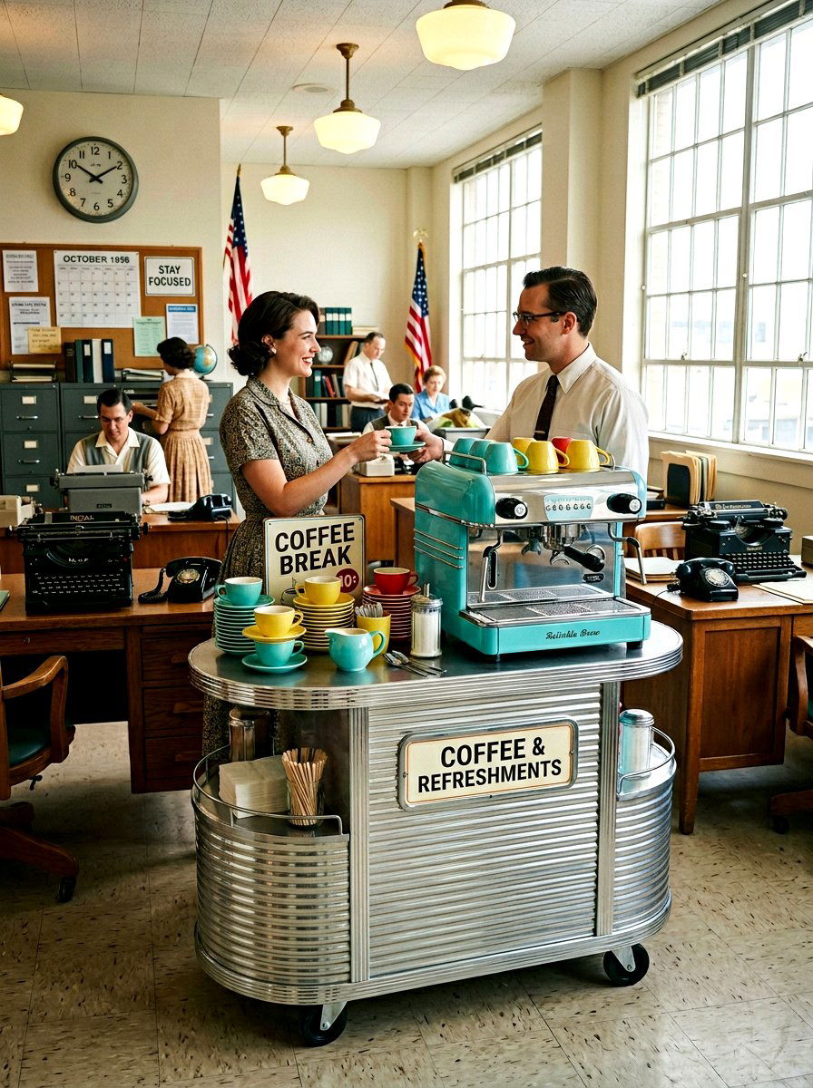 Retro 1950s office coffee station - 30 office coffee corner ideas
