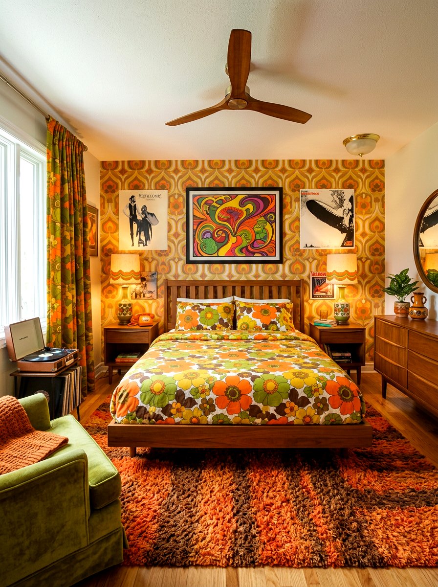 Retro 70s Floral Bedding - 30 floral bedding aesthetic ideas