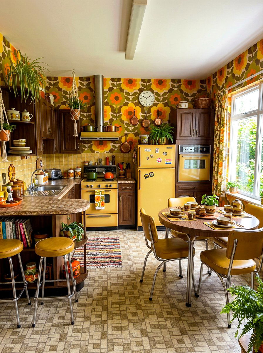 Retro 70s Floral Kitchen Wallpaper - 30 spring floral wallpaper ideas