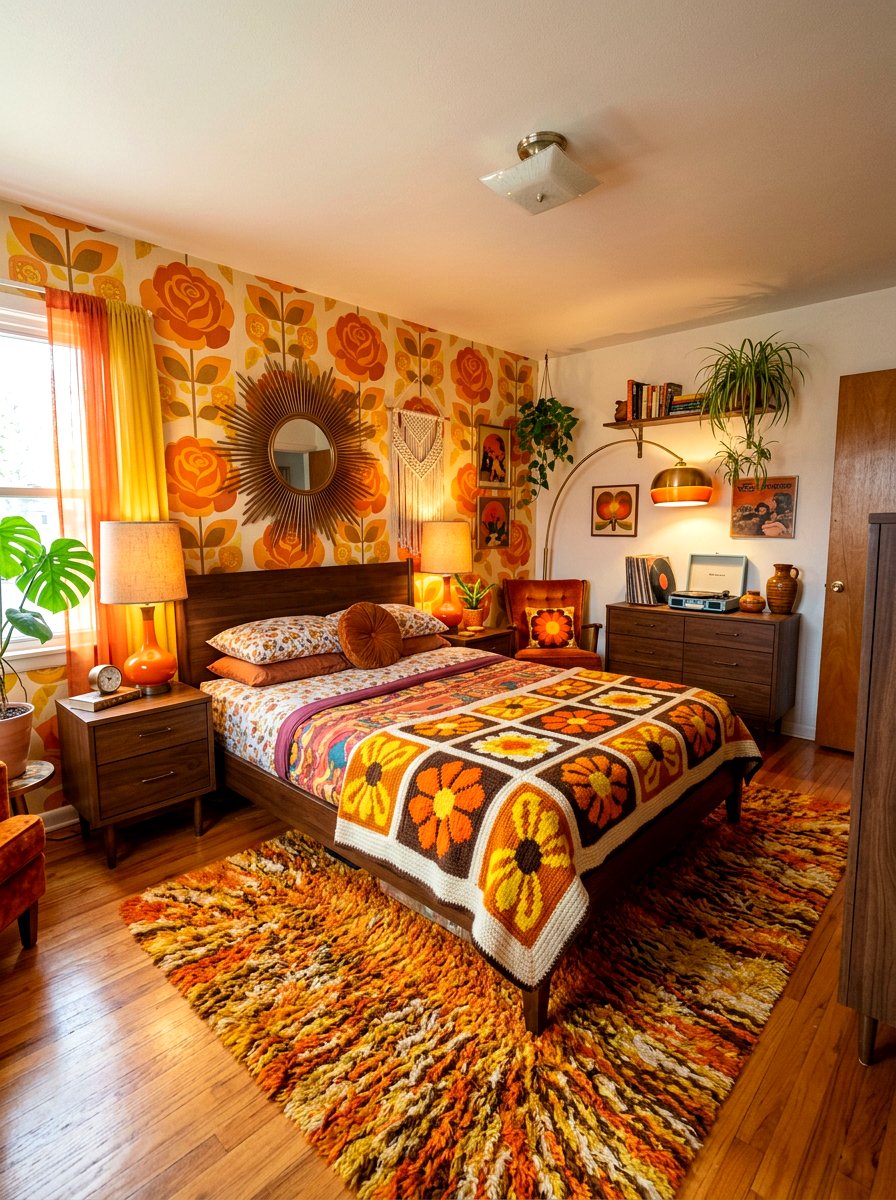 Retro 70s Rose Graphics - 30 rose print bedroom ideas