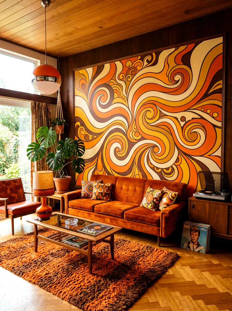 Retro 70s wall mural - 30 mural wall ideas
