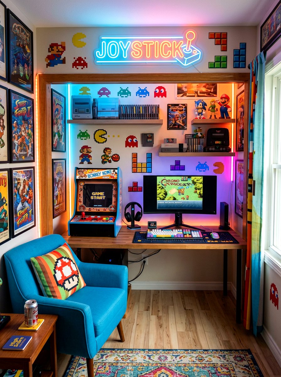 Retro Arcade Style Gaming Nook - 30 gaming teen nook ideas