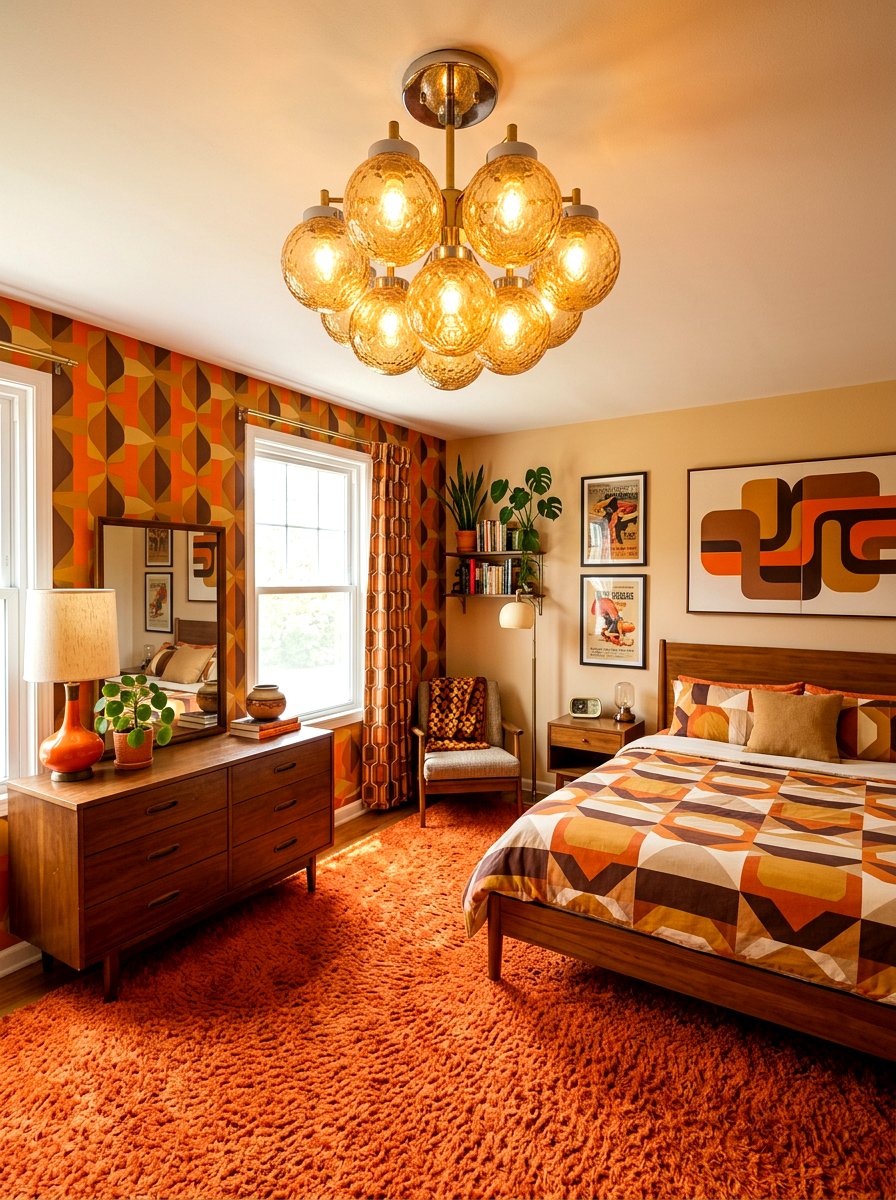Retro Bedroom With Glass Orb Ceiling Light - 30 bedroom lighting ideas